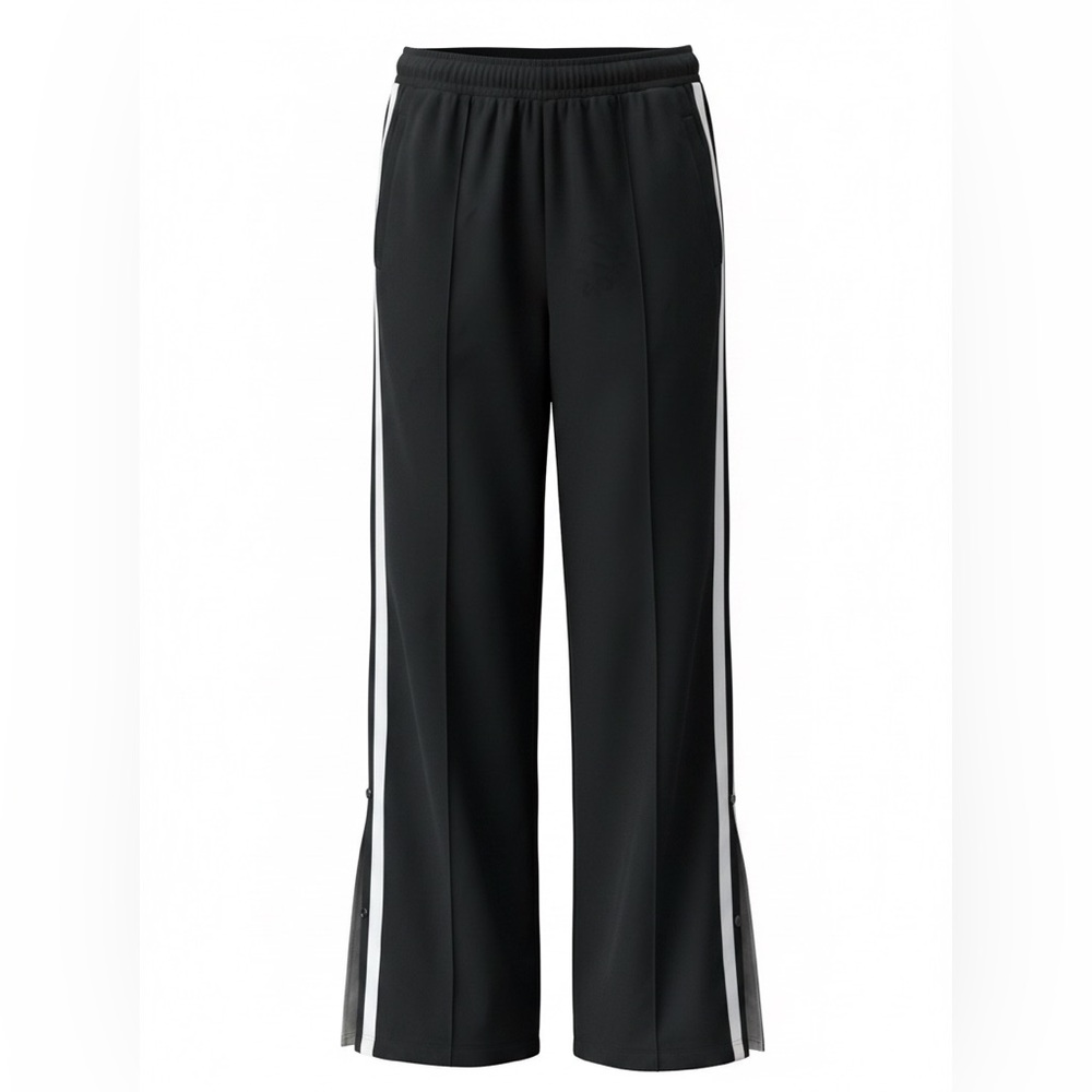 Black adjustable Wide-Leg Pants with White Side Stripes